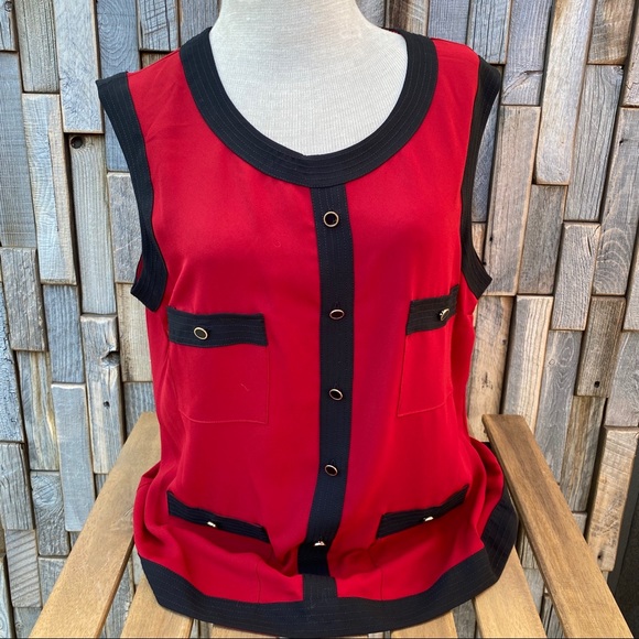 Anne Klein Tops - Anne Klein top shirt blouse size large red black